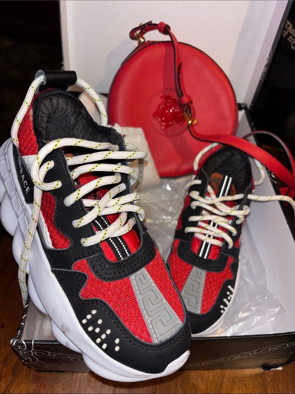 Versace Kids Red, Black & White Chunky Sneakers